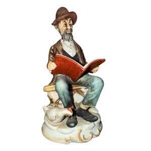 Capodimonte Napoli La Fortuna Figurine Old Man Reading Book‎ Floral Base